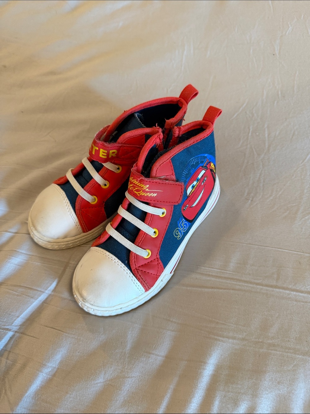 Lightning McQuuen and Mater Race Car High-Top Kids Sneakers in Red & Blue
